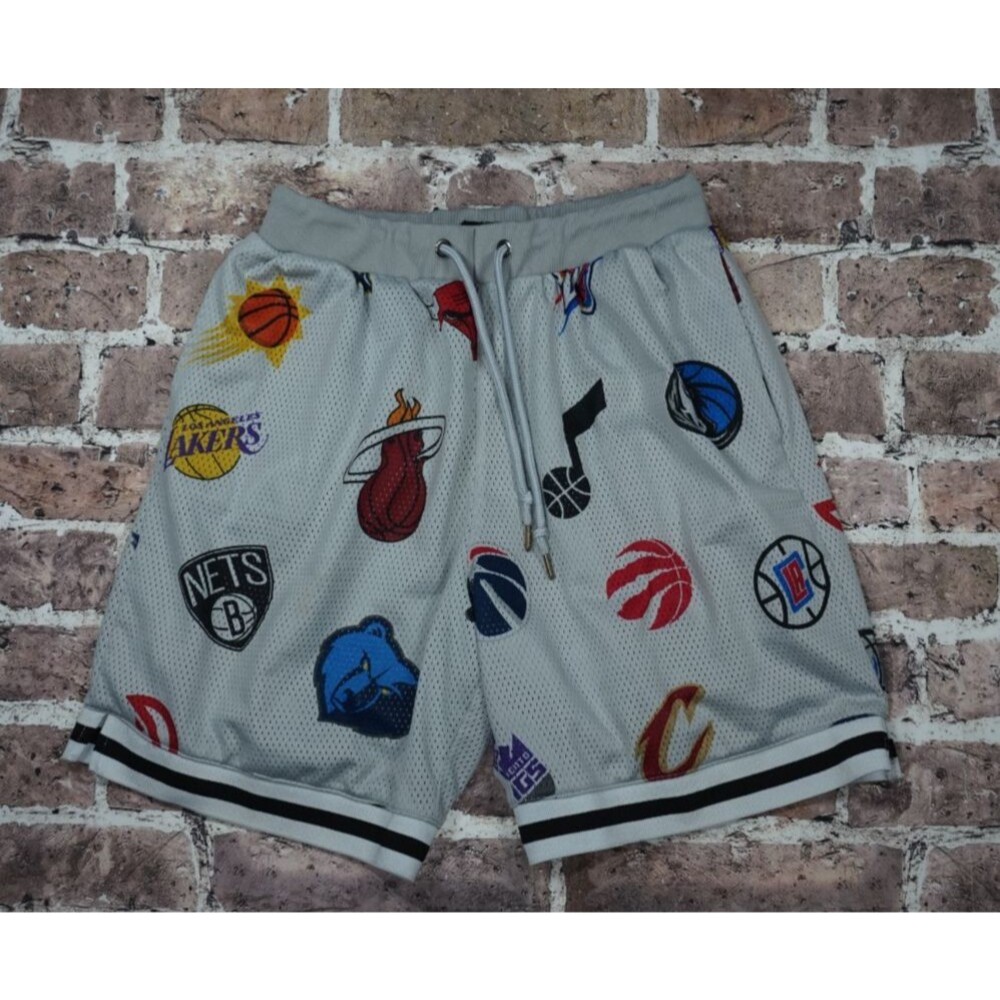 NBA Ultra Game Basketball Shorts Men's XS All Over Print Multi-Team Gray Mesh